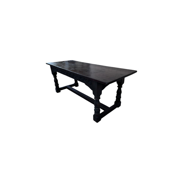 19th Century English Oak Refectory Dining Table with Carved Apron / Turned legs