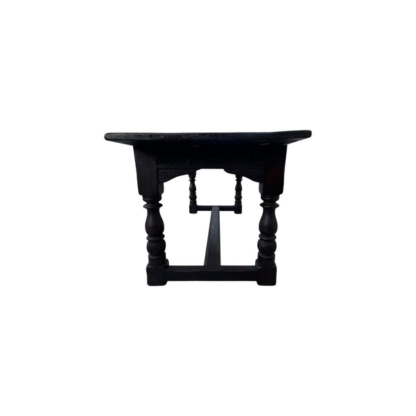 19th Century English Oak Refectory Dining Table with Carved Apron / Turned legs