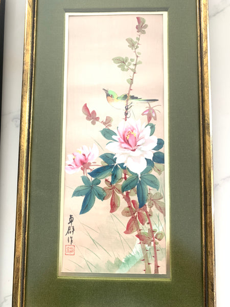 Lot of 4 vintage Chinese paintings on fabric framed.