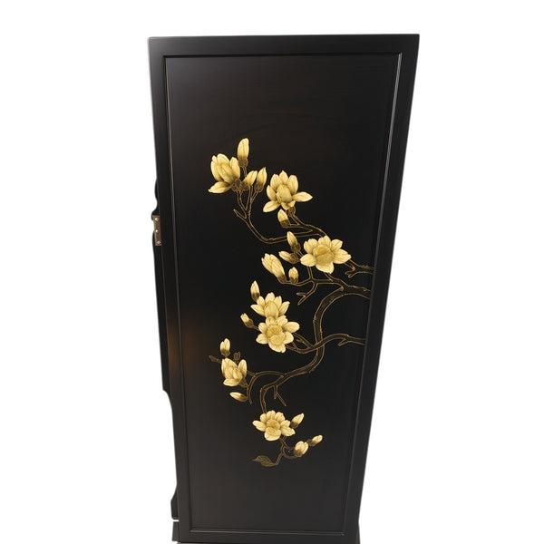Chinoiserie Black Lacquer Mother of Pearl Chinese Room divider Screen