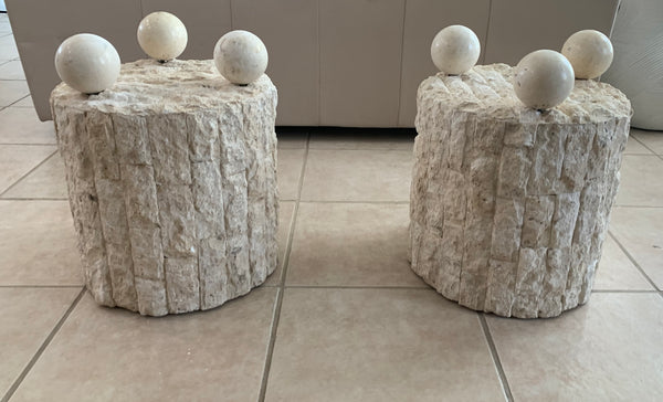 Vintage Postmodern Tessellated Geometric Side Tables Round ( a Pair)