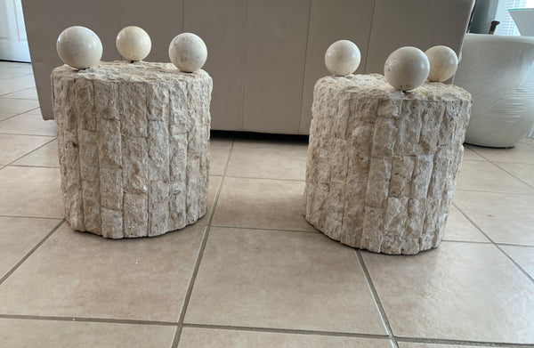 Vintage Postmodern Tessellated Geometric Side Tables Round ( a Pair)