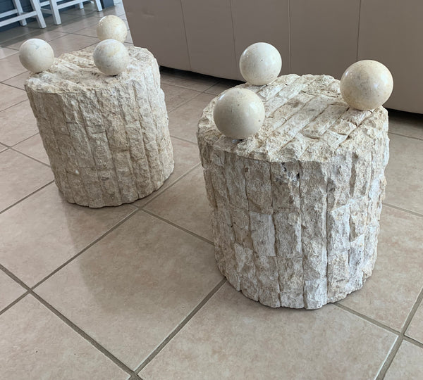 Vintage Postmodern Tessellated Geometric Side Tables Round ( a Pair)