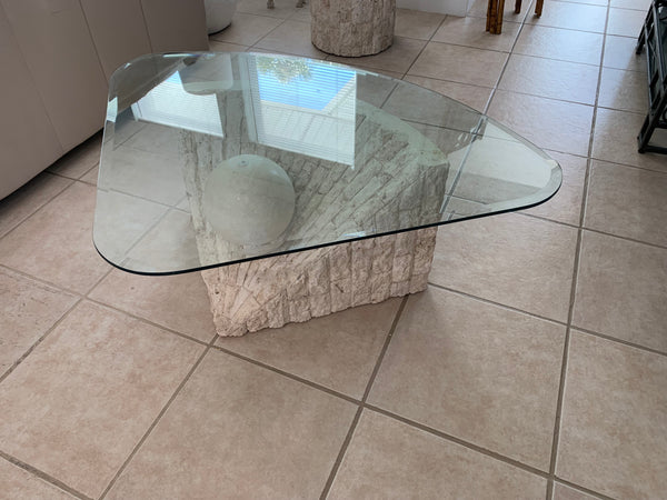 Vintage Postmodern Tessellated Stone Geometric Coffee Table