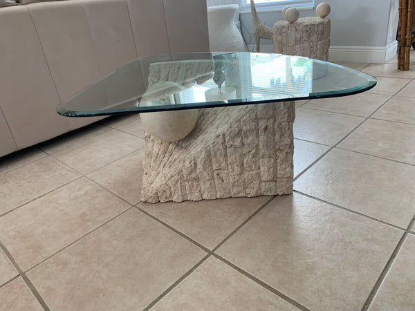 Vintage Postmodern Tessellated Stone Geometric Coffee Table