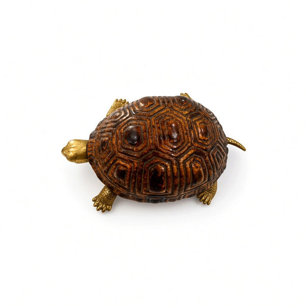 Mid-Century Italian Carved Wood and Brass Turtle Sculpture by Sarreid LTD, 1970s