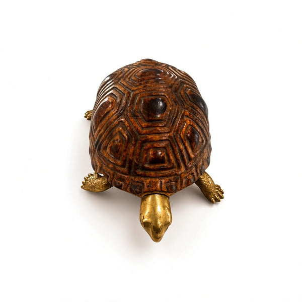 Mid-Century Italian Carved Wood and Brass Turtle Sculpture by Sarreid LTD, 1970s