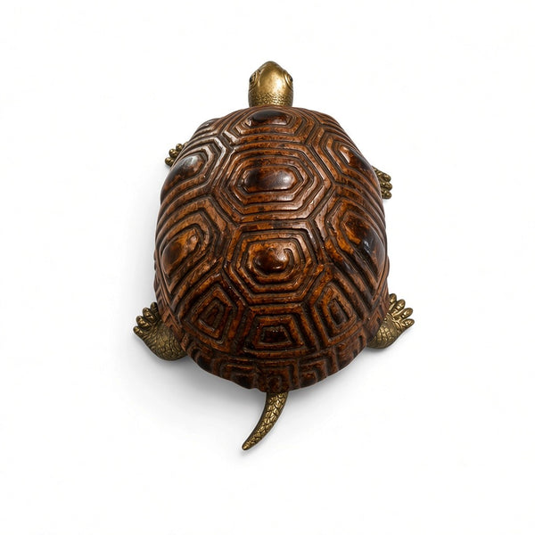 Mid-Century Italian Carved Wood and Brass Turtle Sculpture by Sarreid LTD, 1970s