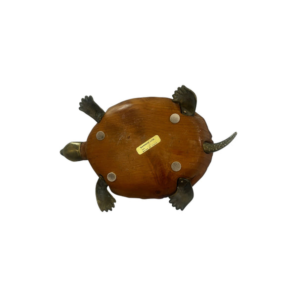 Mid-Century Italian Carved Wood and Brass Turtle Sculpture by Sarreid LTD, 1970s