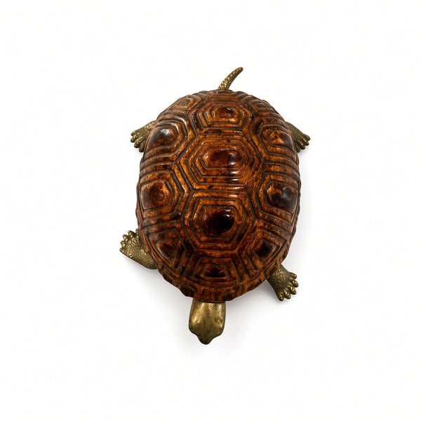 Mid-Century Italian Carved Wood and Brass Turtle Sculpture by Sarreid LTD, 1970s