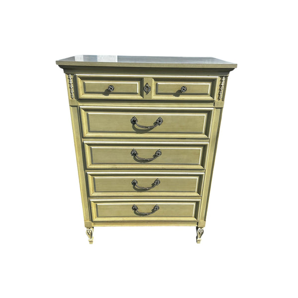 Vintage Dixie French Country Tallboy Chest of 5 Drawers