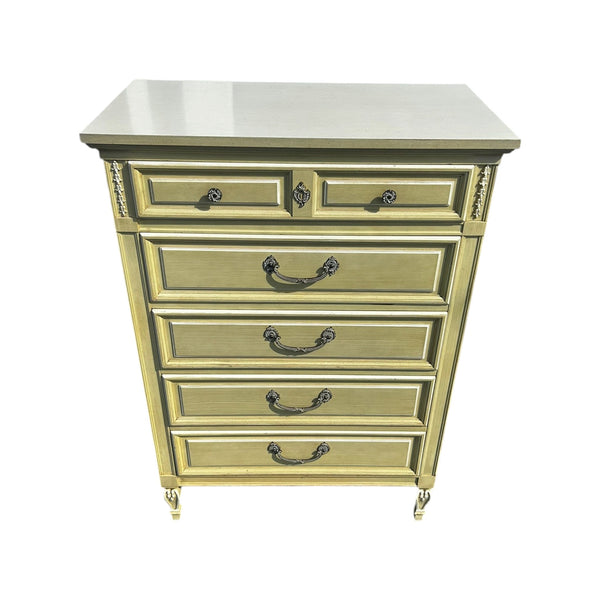 Vintage Dixie French Country Tallboy Chest of 5 Drawers