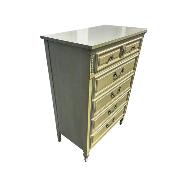 Vintage Dixie French Country Tallboy Chest of 5 Drawers