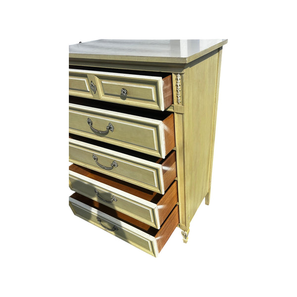 Vintage Dixie French Country Tallboy Chest of 5 Drawers