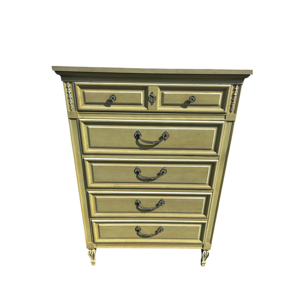 Vintage Dixie French Country Tallboy Chest of 5 Drawers