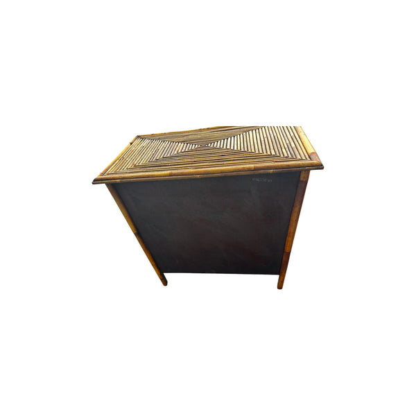 Vintage Split Bamboo & Rattan Two-Door Accent Cabinet Pencil Reed