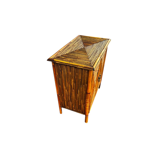 Vintage Split Bamboo & Rattan Two-Door Accent Cabinet Pencil Reed