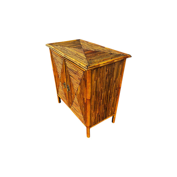 Vintage Split Bamboo & Rattan Two-Door Accent Cabinet Pencil Reed