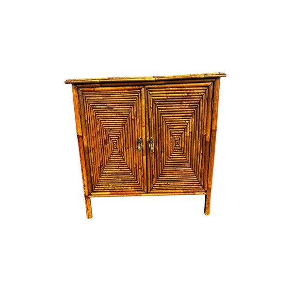 Vintage Split Bamboo & Rattan Two-Door Accent Cabinet Pencil Reed