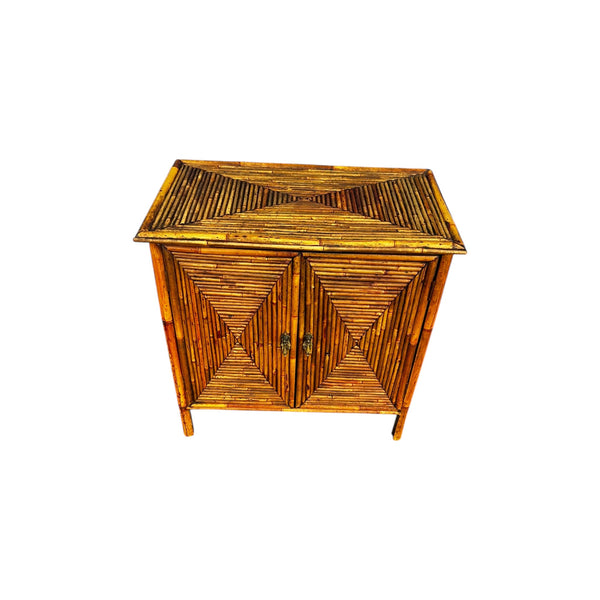 Vintage Split Bamboo & Rattan Two-Door Accent Cabinet Pencil Reed