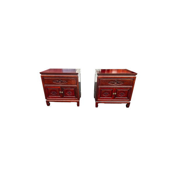 Vintage Solid Rosewood Oriental Nightstands a pair
