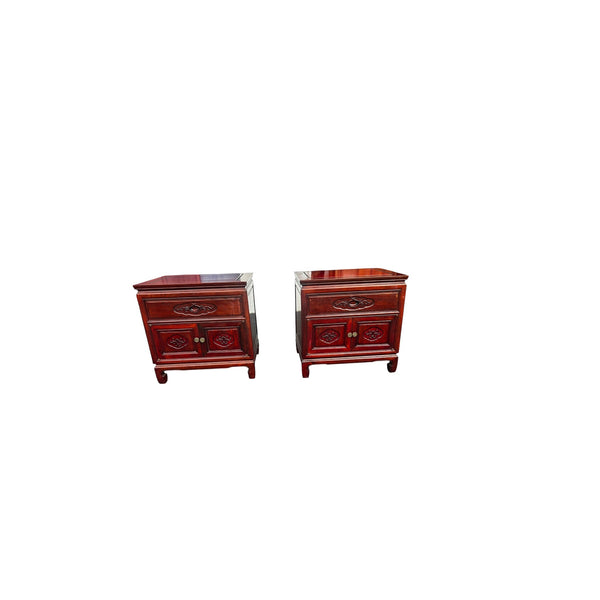 Vintage Solid Rosewood Oriental Nightstands a pair