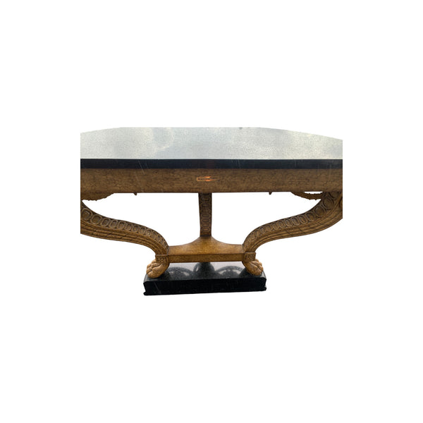 Maitland-Smith Empire Style Ram Heads Tessellated Stone Demilune Console Table