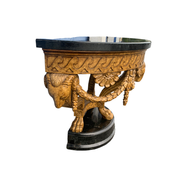 Maitland-Smith Empire Style Ram Heads Tessellated Stone Demilune Console Table