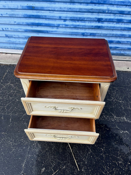 Dixie French Provincial 2-Drawer Nightstand, Distressed, Two-Tone Commode.