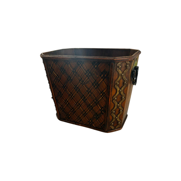 Vintage Bamboo Woven Planter Basket with Brass Accents