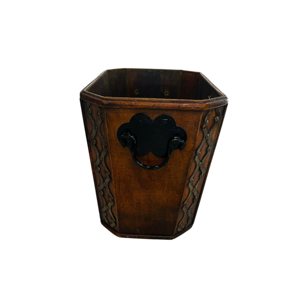 Vintage Bamboo Woven Planter Basket with Brass Accents