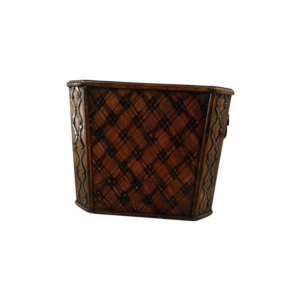 Vintage Bamboo Woven Planter Basket with Brass Accents