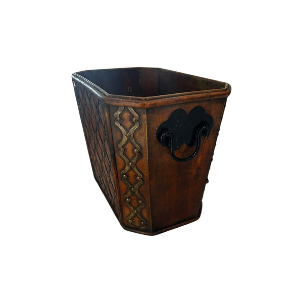 Vintage Bamboo Woven Planter Basket with Brass Accents