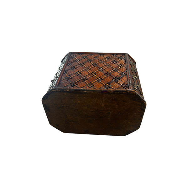 Vintage Bamboo Woven Planter Basket with Brass Accents