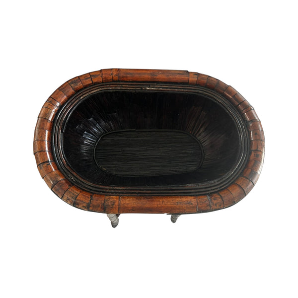 Bamboo Plant Stand with Large Woven Basket Top a Pair