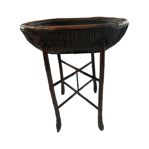 Bamboo Plant Stand with Large Woven Basket Top a Pair