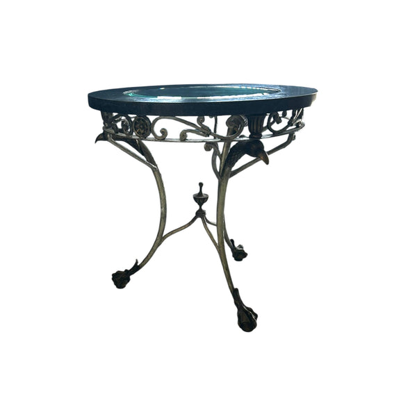 French Gueridon Art Deco Metal Eagle Head Claw Foot Marble Top Size Round Table