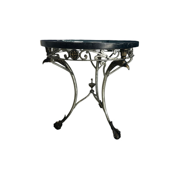 French Gueridon Art Deco Metal Eagle Head Claw Foot Marble Top Size Round Table