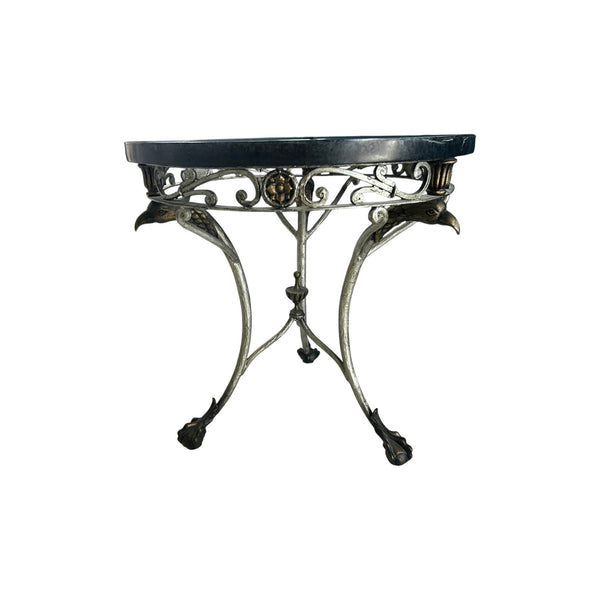 French Gueridon Art Deco Metal Eagle Head Claw Foot Marble Top Size Round Table