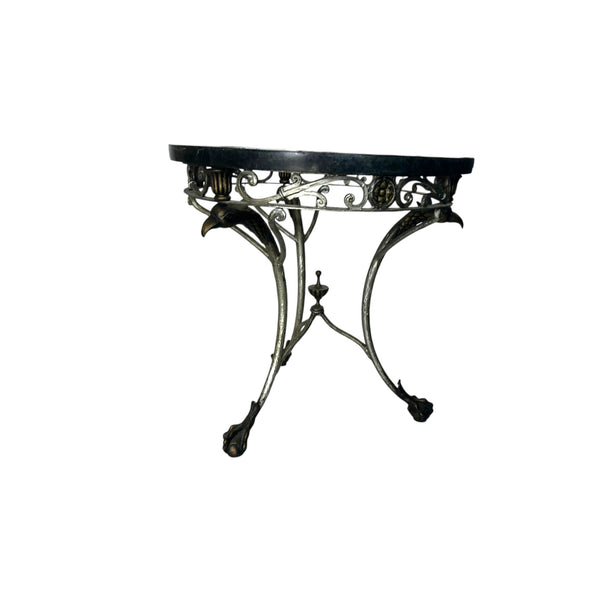 French Gueridon Art Deco Metal Eagle Head Claw Foot Marble Top Size Round Table
