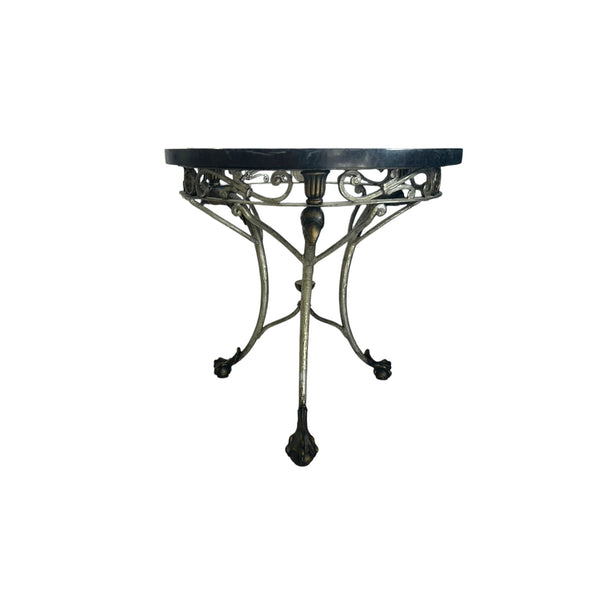 French Gueridon Art Deco Metal Eagle Head Claw Foot Marble Top Size Round Table