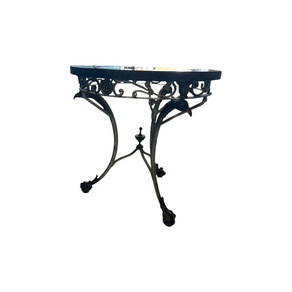 French Gueridon Art Deco Metal Eagle Head Claw Foot Marble Top Size Round Table