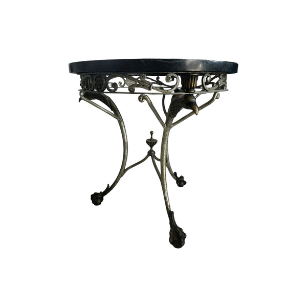 French Gueridon Art Deco Metal Eagle Head Claw Foot Marble Top Size Round Table