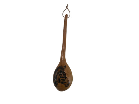 Gourd Calabash Ladle Hand carved zebra head and leather holder strap.