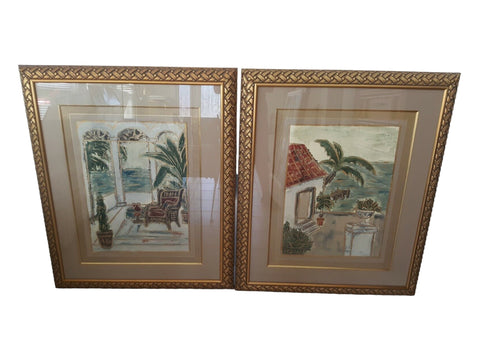 LARGE Kinder-Harris Framed Art Prints Esperance I and II Sign Numbered Lot of 2