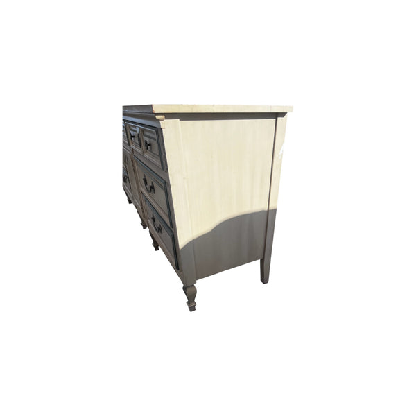 Dixie French Country 9 Drawers Farmhouse Shabby Chic Style Cream & Light Blue