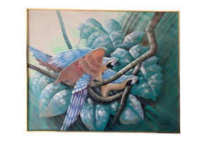 Tropical Birds with Landscape Painting by Lee Reynolds, Framed