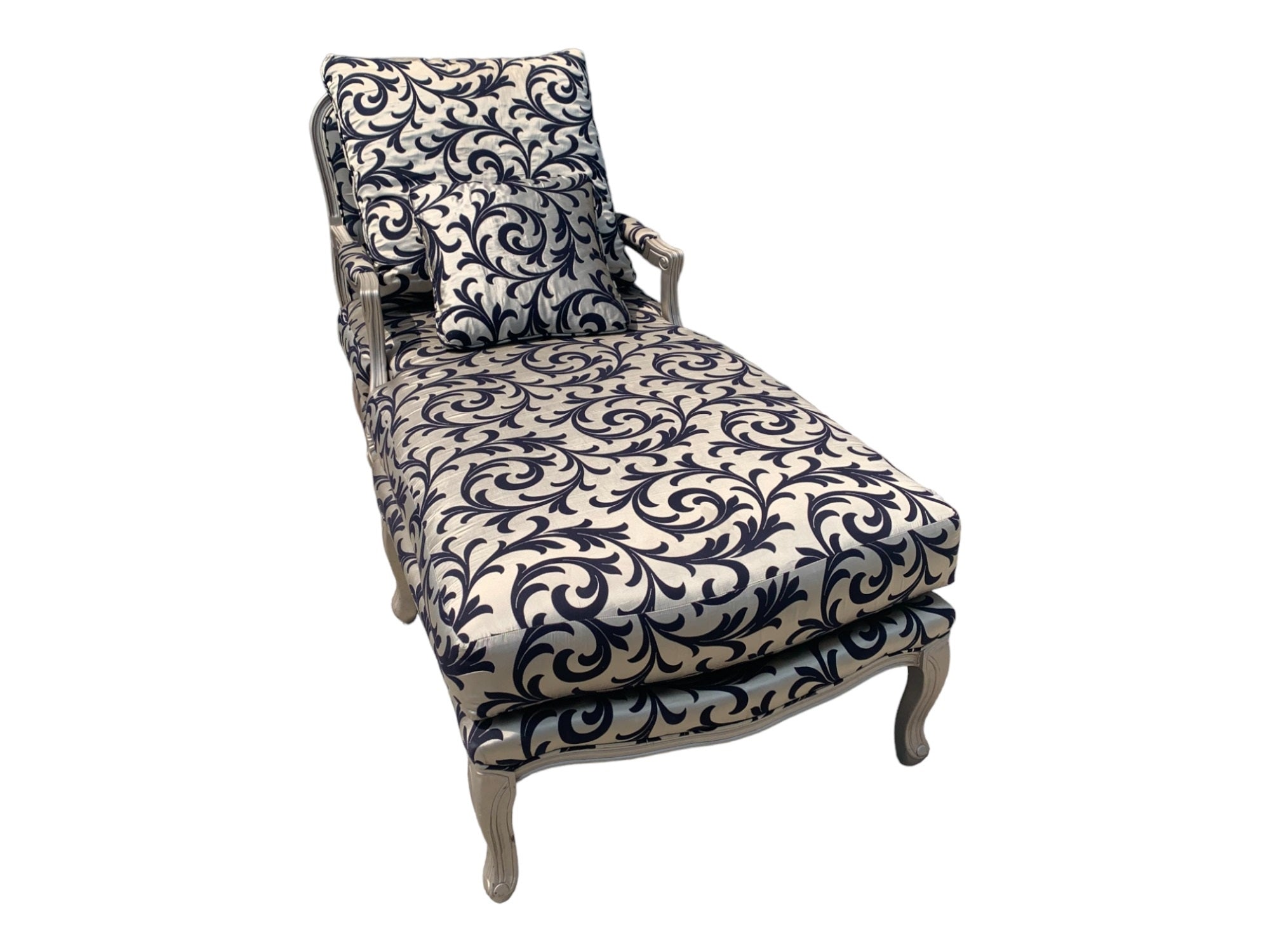 High End French Chaise Lounge Silver and blue