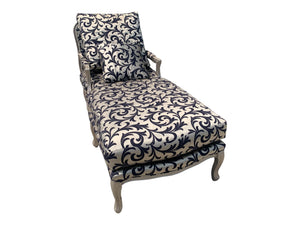 High End French Chaise Lounge Silver and blue