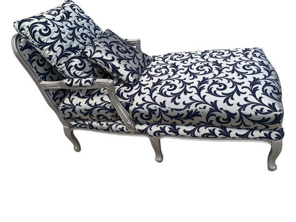 High End French Chaise Lounge Silver and blue